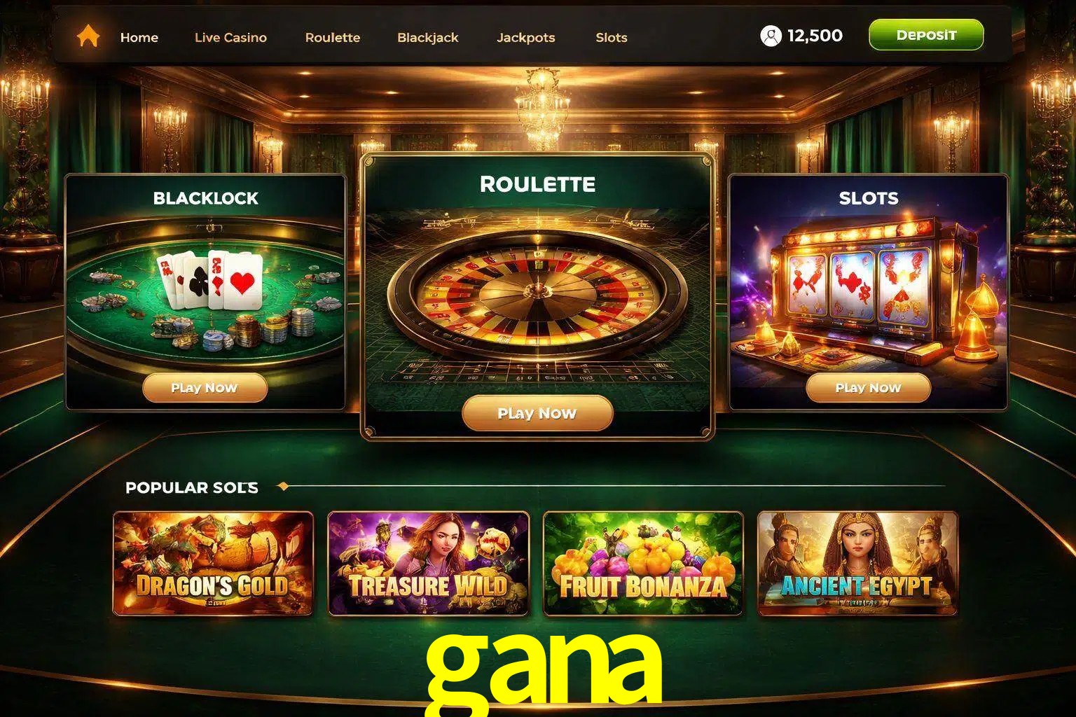 Vista de la plataforma gana Casino mostrando categorías organizadas de juegos en línea